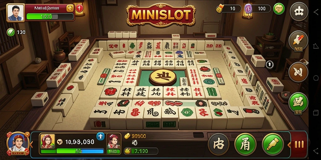 Tampilan gameplay MINISLOT yang menarik dengan elemen Mahjong.