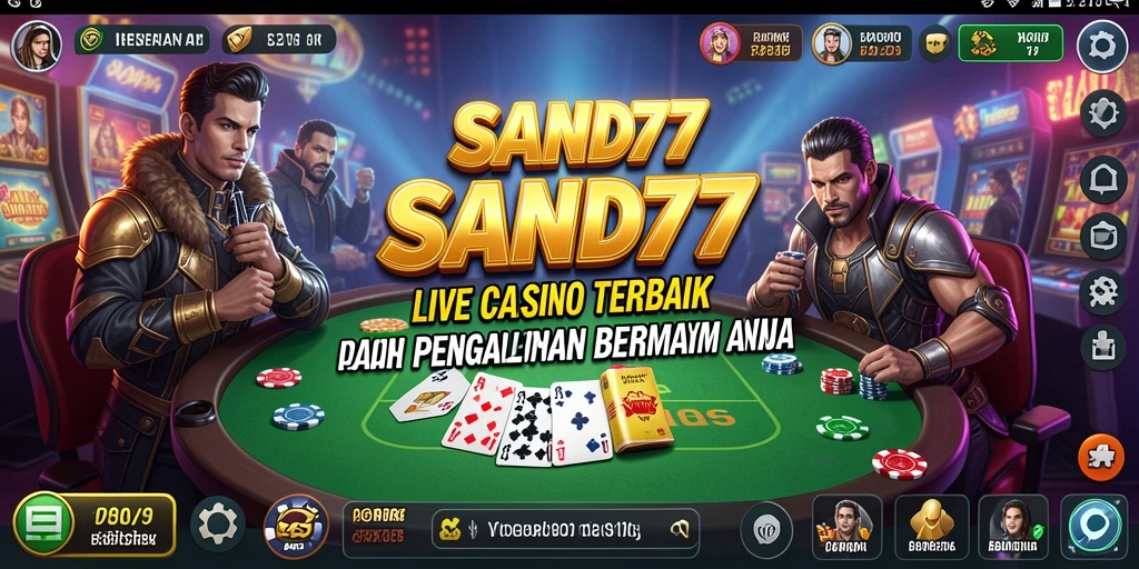 Screenshot gameplay SAND77 yang menunjukkan dealer dan permainan Live Casino.