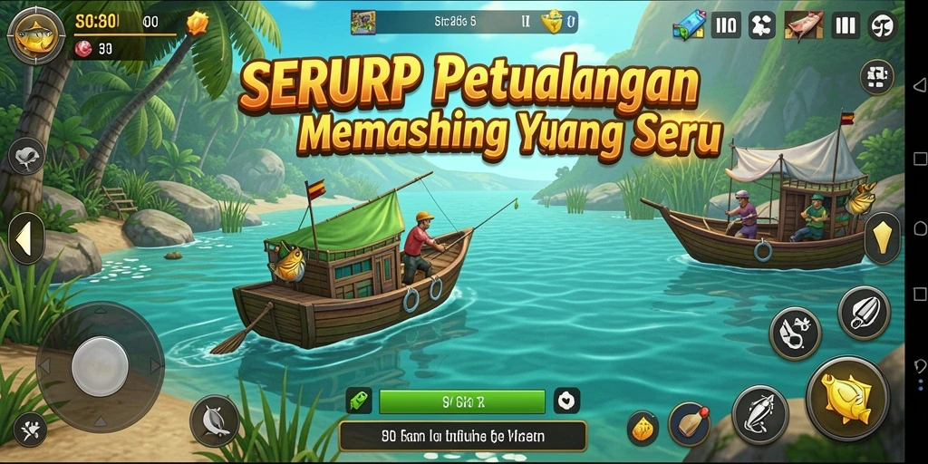 Screenshot permainan SERURP menunjukkan aksi memancing yang mendebarkan.
